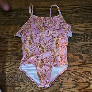 Garnet Hill Kids Swim One Piece in Pink and Orange